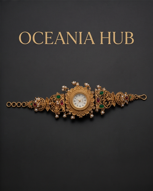 Oceania Hub- - Kashmiri Heritage Pearl Charm Bracelet Watch