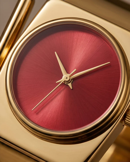 Oceania Hub Women Gold-Tone Cuff Bracelet Watch with Red Dial