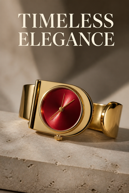 Oceania Hub Women Gold-Tone Cuff Bracelet Watch with Red Dial