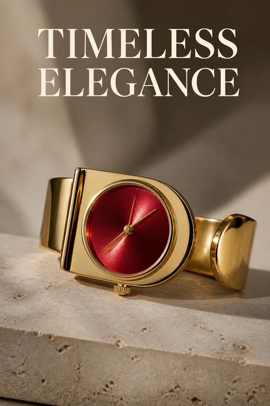 Oceania Hub Women Gold-Tone Cuff Bracelet Watch with Red Dial