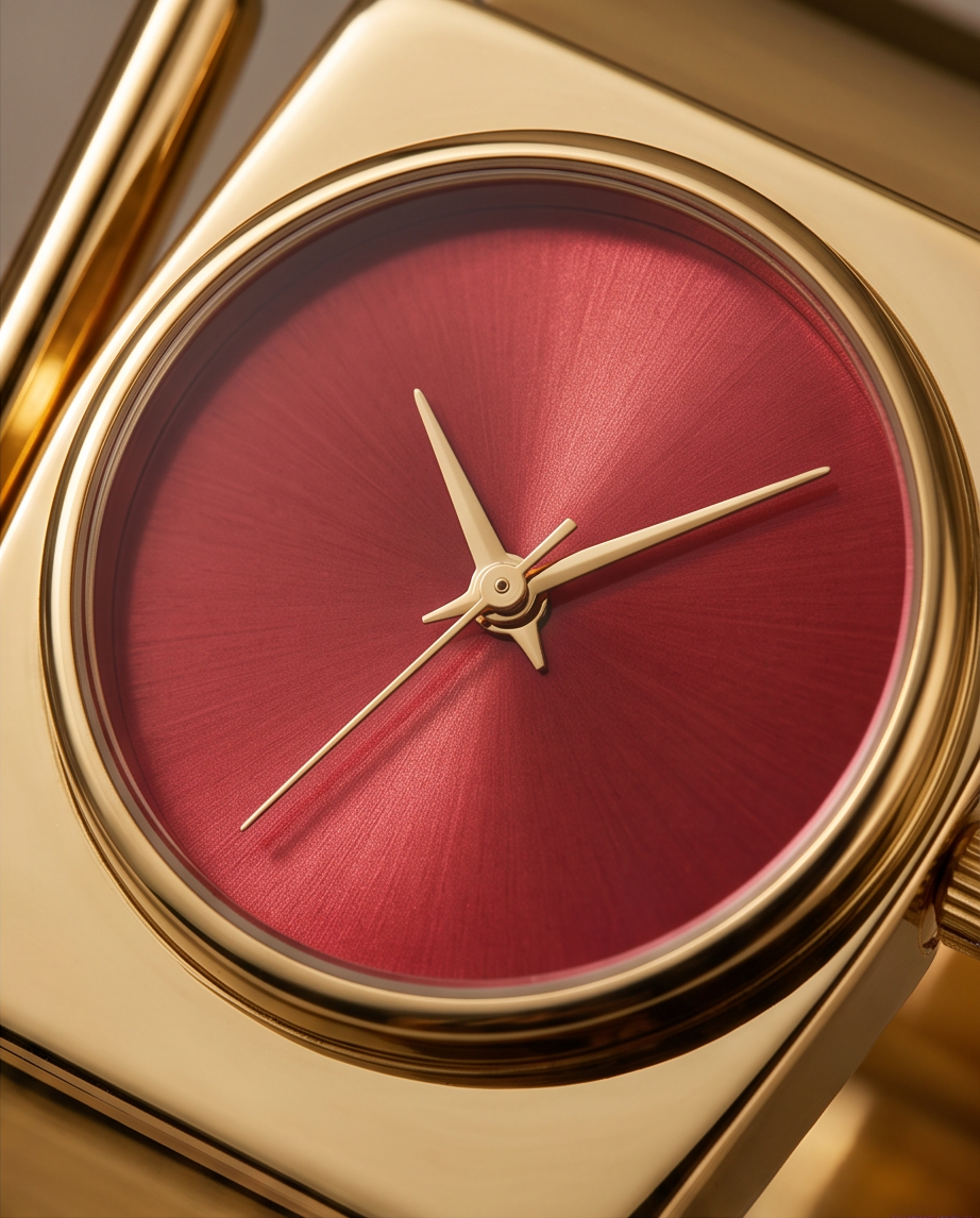 Oceania Hub Women Gold-Tone Cuff Bracelet Watch with Red Dial