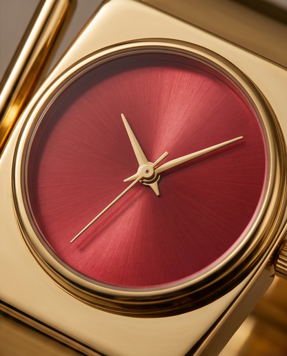 Oceania Hub Women Gold-Tone Cuff Bracelet Watch with Red Dial