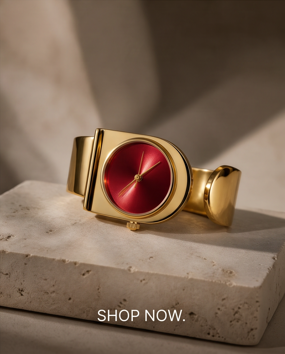 Oceania Hub Women Gold-Tone Cuff Bracelet Watch with Red Dial
