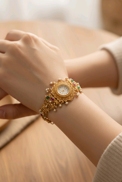 Oceania Hub- - Kashmiri Heritage Pearl Charm Bracelet Watch