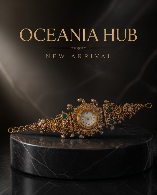 Oceania Hub- - Kashmiri Heritage Pearl Charm Bracelet Watch