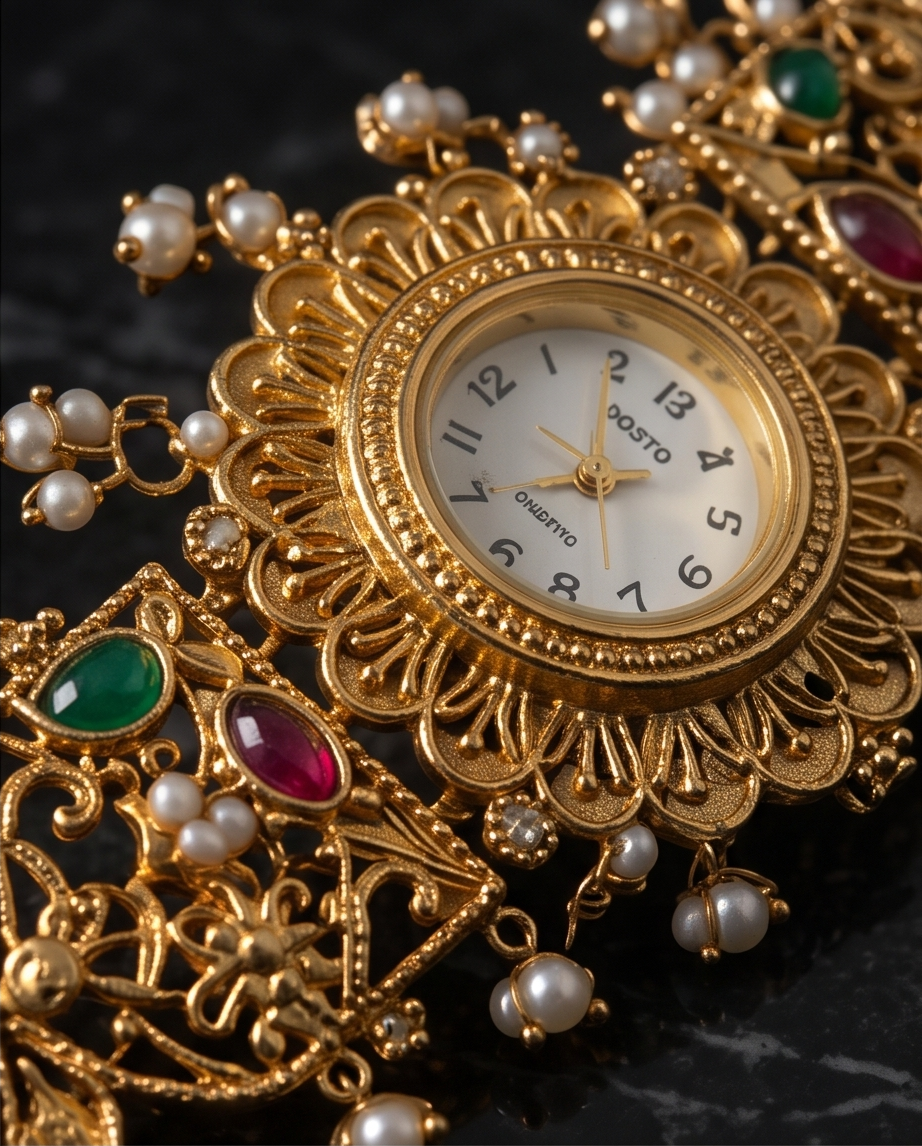 Oceania Hub- - Kashmiri Heritage Pearl Charm Bracelet Watch