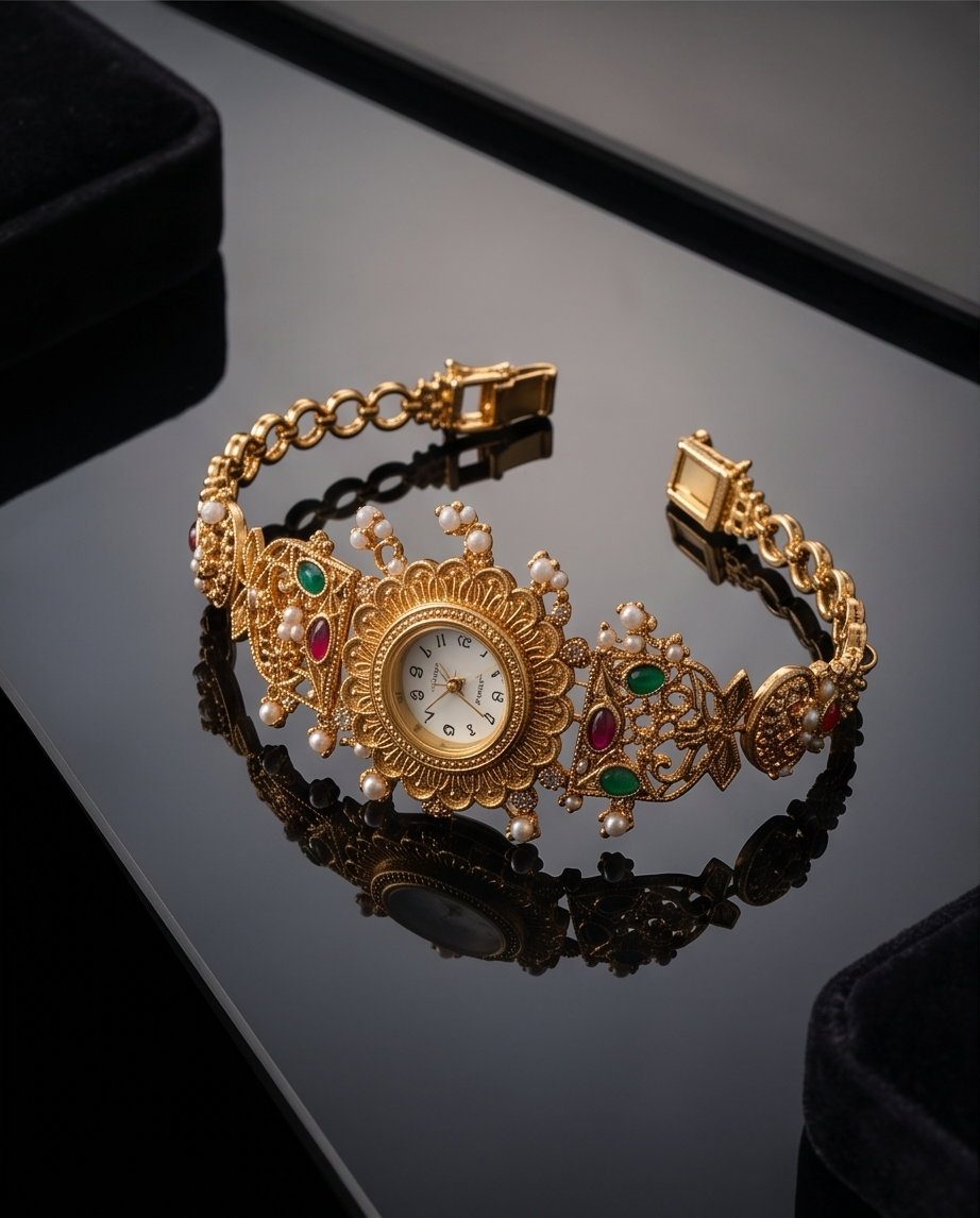 Oceania Hub- - Kashmiri Heritage Pearl Charm Bracelet Watch