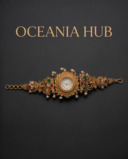 Oceania Hub- - Kashmiri Heritage Pearl Charm Bracelet Watch