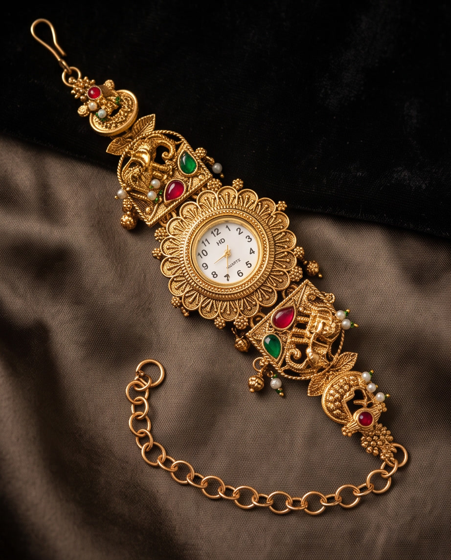 Oceania Hub- - Kashmiri Heritage Pearl Charm Bracelet Watch