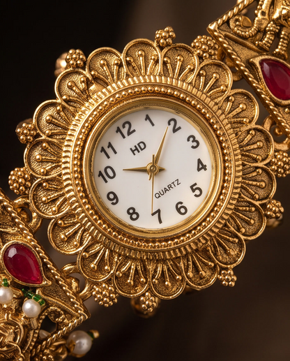 Oceania Hub- - Kashmiri Heritage Pearl Charm Bracelet Watch