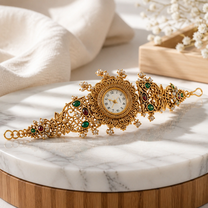 Oceania Hub- - Kashmiri Heritage Pearl Charm Bracelet Watch