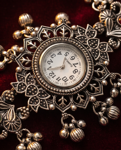 Oceania Hub - Kashmiri Heritage Oxidised Silver Bracelet Watch