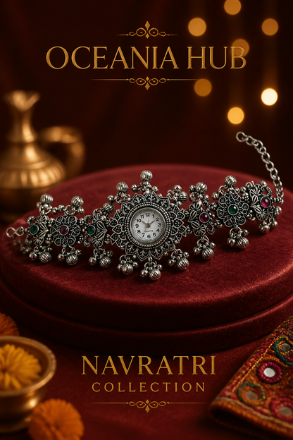 Oceania Hub - Kashmiri Heritage Oxidised Silver Bracelet Watch