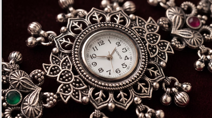 Oceania Hub - Kashmiri Heritage Oxidised Silver Bracelet Watch