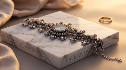 Oceania Hub - Kashmiri Heritage Oxidised Silver Bracelet Watch