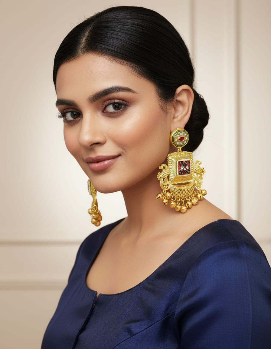 Royal Peacock Temple Jhumka Earrings