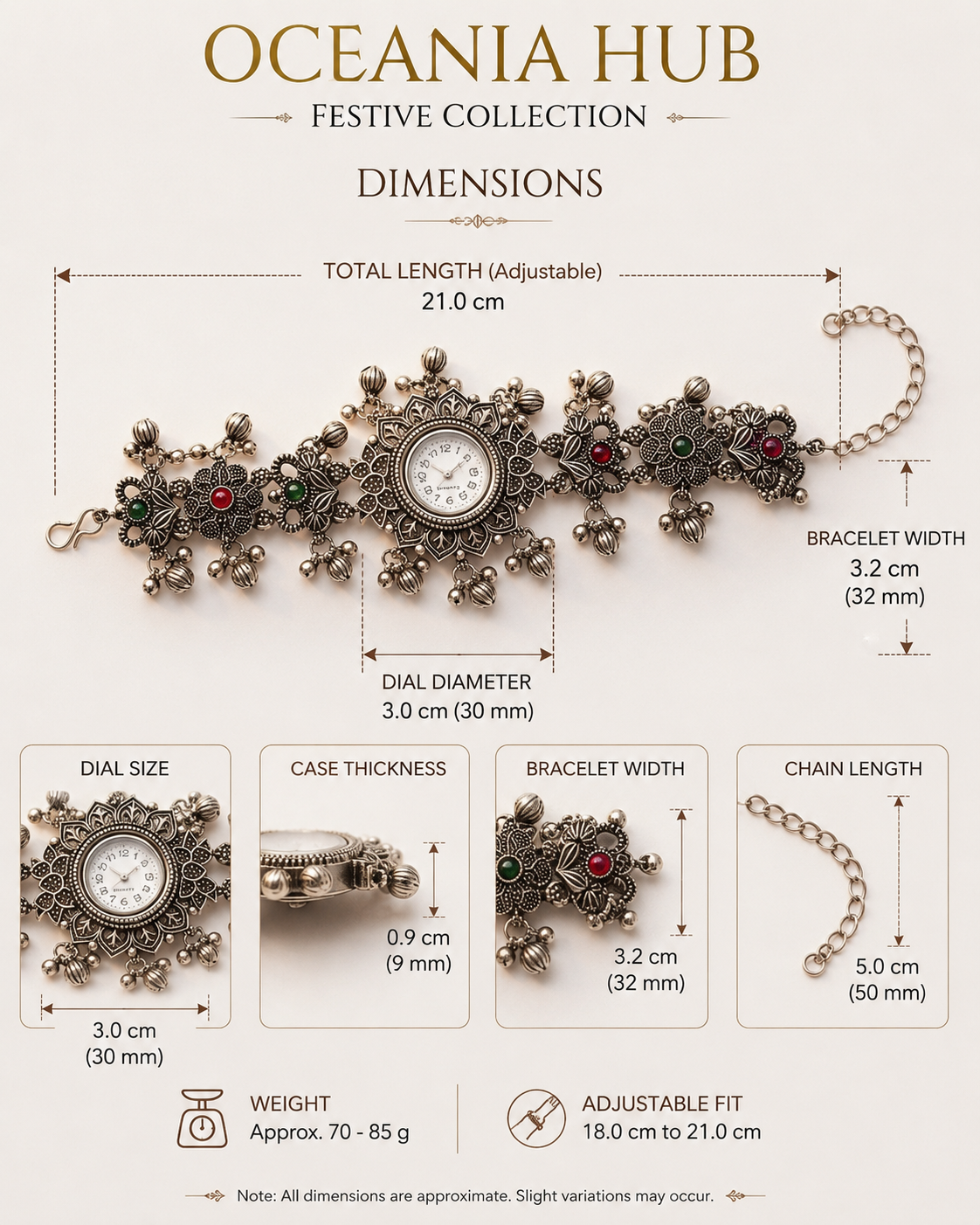 Oceania Hub - Kashmiri Heritage Oxidised Silver Bracelet Watch