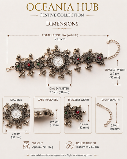 Oceania Hub - Kashmiri Heritage Oxidised Silver Bracelet Watch