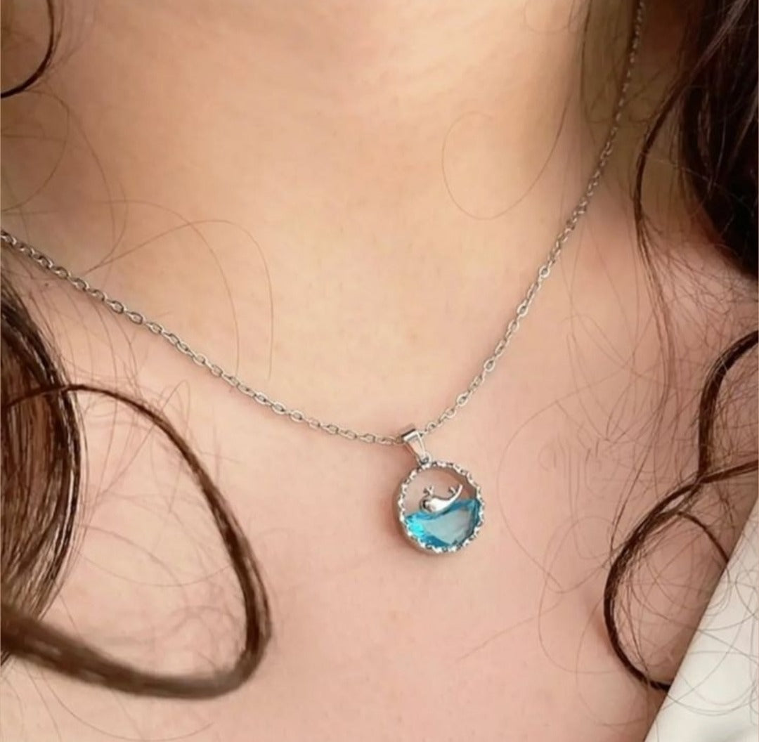 Ocean Wave Moon Pendant Necklace