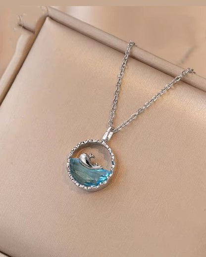 Ocean Wave Moon Pendant Necklace