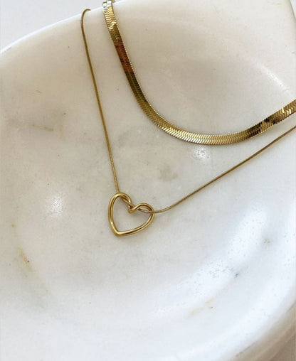 Elegant Double Layer Heart Pendant Necklace