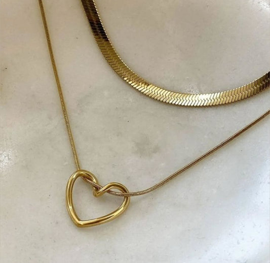 Elegant Double Layer Heart Pendant Necklace