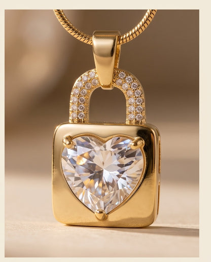 Pink Crystal Heart Lock Pendant Necklace