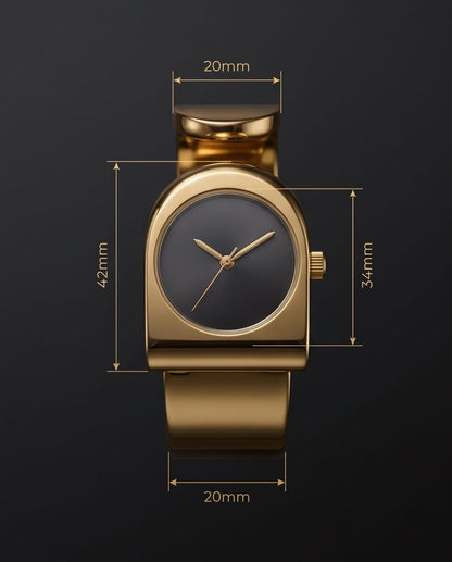 Oceania Hub Women Gold-Tone Cuff Bracelet Watch with Black Dial
