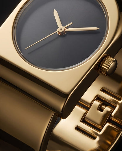 Oceania Hub Women Gold-Tone Cuff Bracelet Watch with Black Dial