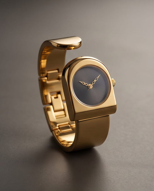 Oceania Hub Women Gold-Tone Cuff Bracelet Watch with Black Dial