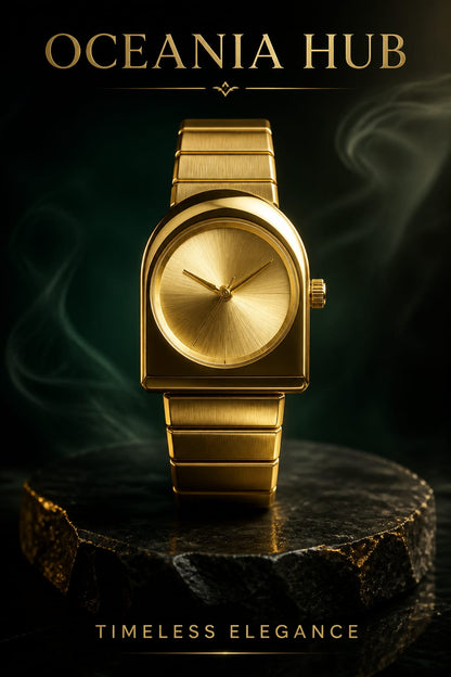 Oceania Hub Women Gold-Tone Bracelet Cuff Watch with Champagne Dial