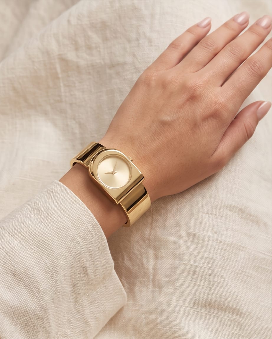 Oceania Hub Women Gold-Tone Bracelet Cuff Watch with Champagne Dial