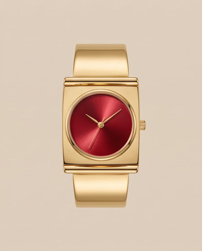 Oceania Hub Women Gold-Tone Cuff Bracelet Watch with Red Dial