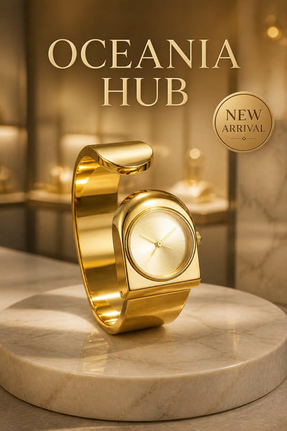 Oceania Hub Women Gold-Tone Bracelet Cuff Watch with Champagne Dial