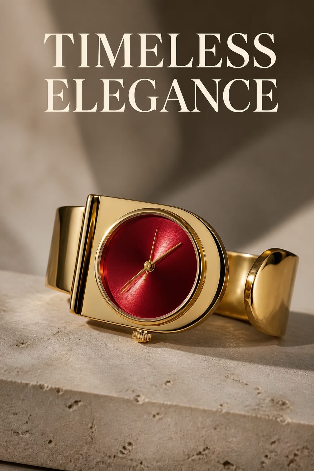 Oceania Hub Women Gold-Tone Cuff Bracelet Watch with Red Dial