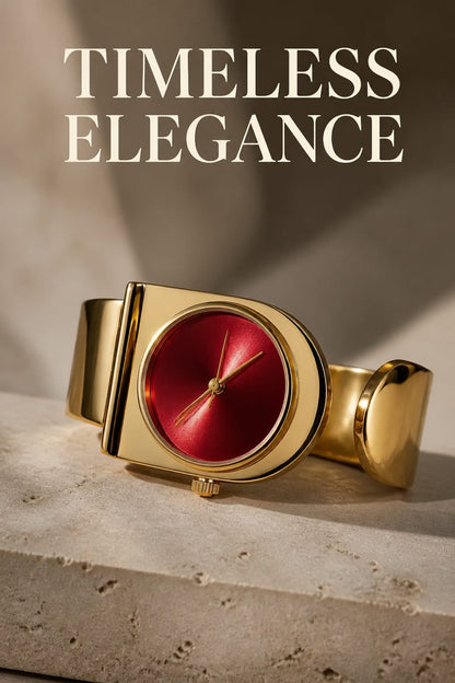 Oceania Hub Women Gold-Tone Cuff Bracelet Watch with Red Dial
