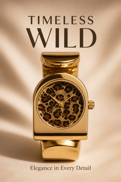 Oceania Hub Women Gold-Tone Bracelet Watch with Leopard Print Dial