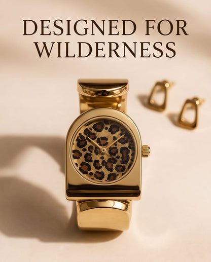Oceania Hub Women Gold-Tone Bracelet Watch with Leopard Print Dial