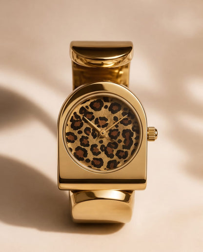 Oceania Hub Women Gold-Tone Bracelet Watch with Leopard Print Dial