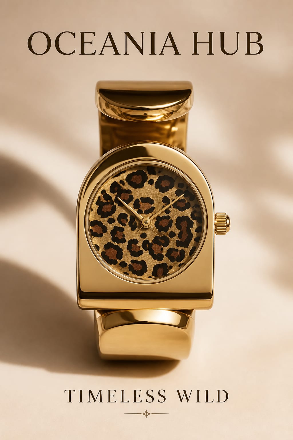 Oceania Hub Women Gold-Tone Bracelet Watch with Leopard Print Dial