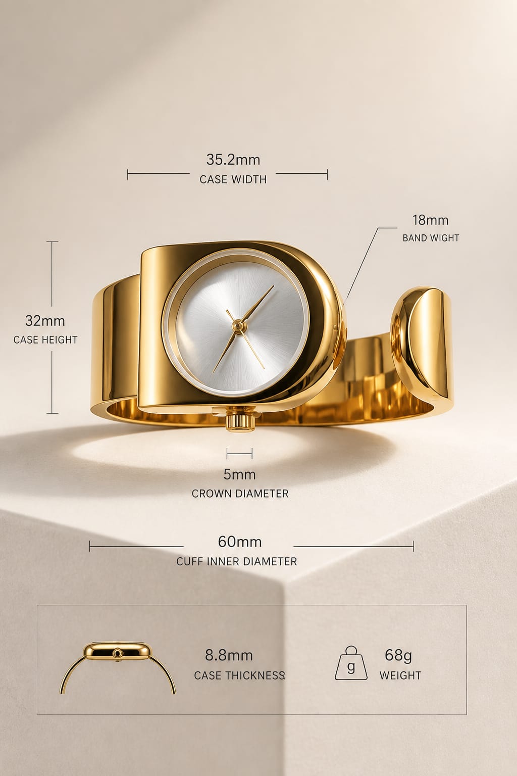 Oceania Hub Women Gold-Tone Minimalist Cuff Bracelet Watch