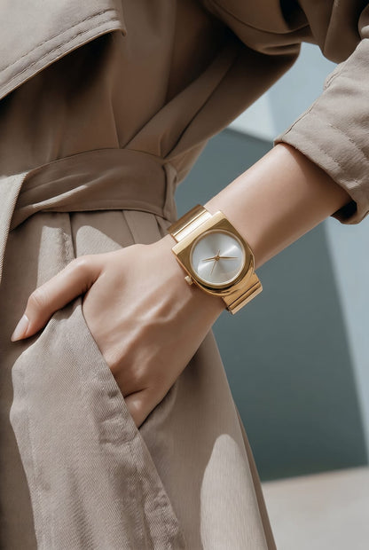 Oceania Hub Women Gold-Tone Minimalist Cuff Bracelet Watch