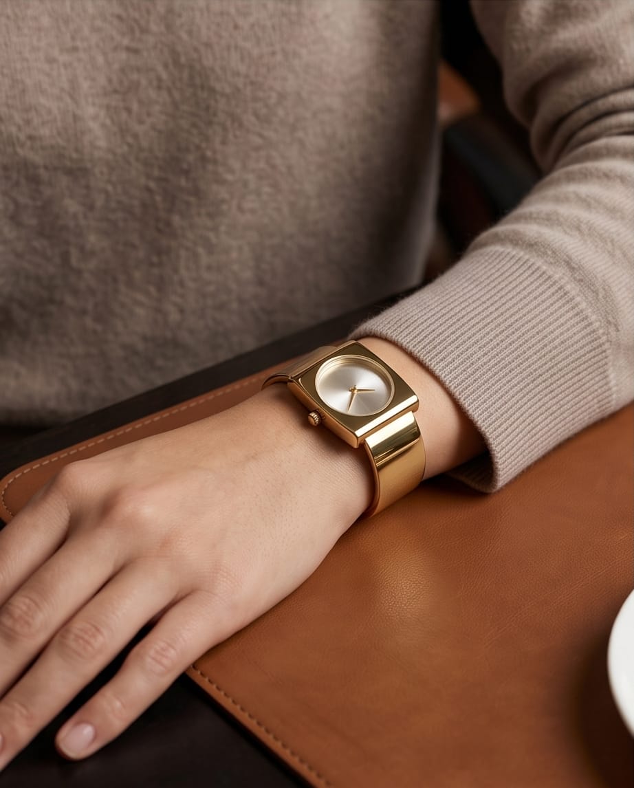 Oceania Hub Women Gold-Tone Minimalist Cuff Bracelet Watch