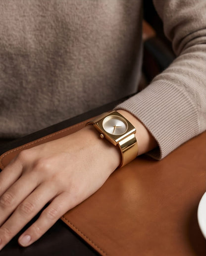 Oceania Hub Women Gold-Tone Minimalist Cuff Bracelet Watch