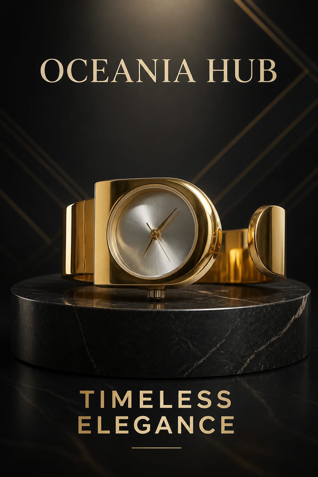 Oceania Hub Women Gold-Tone Minimalist Cuff Bracelet Watch