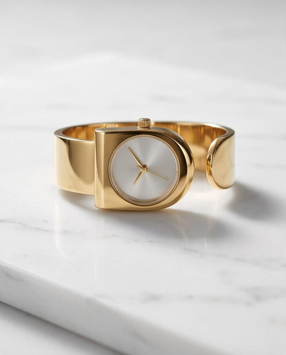 Oceania Hub Women Gold-Tone Minimalist Cuff Bracelet Watch
